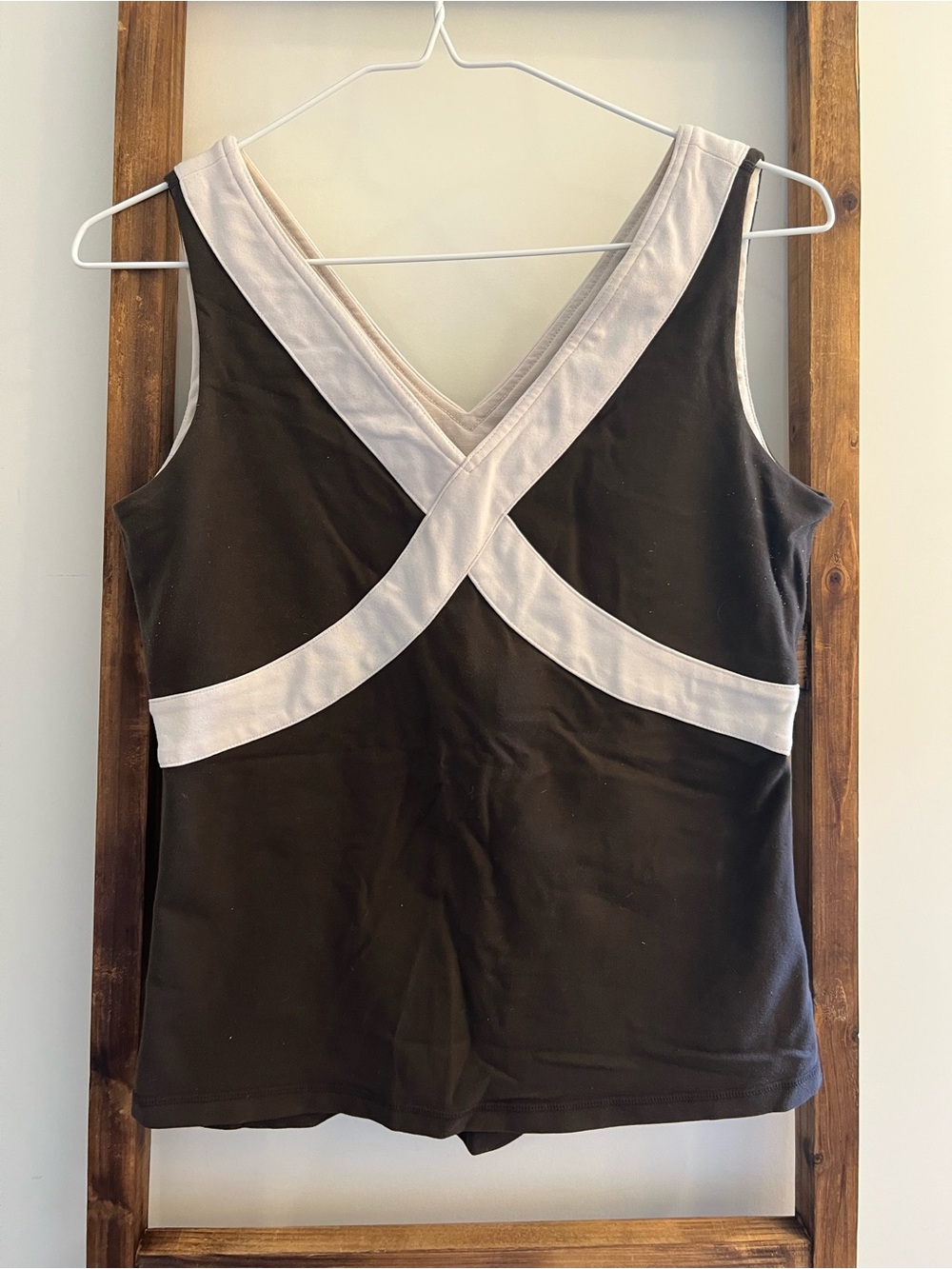 Black Tank Top with Cream Crossover Detail